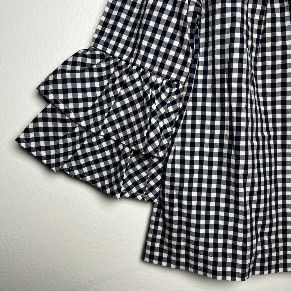 Janie and Jack Gingham Ruffle Top Navy Gingham 100% Cotton Ruffle Sleeves size 8 - Picture 8 of 11
